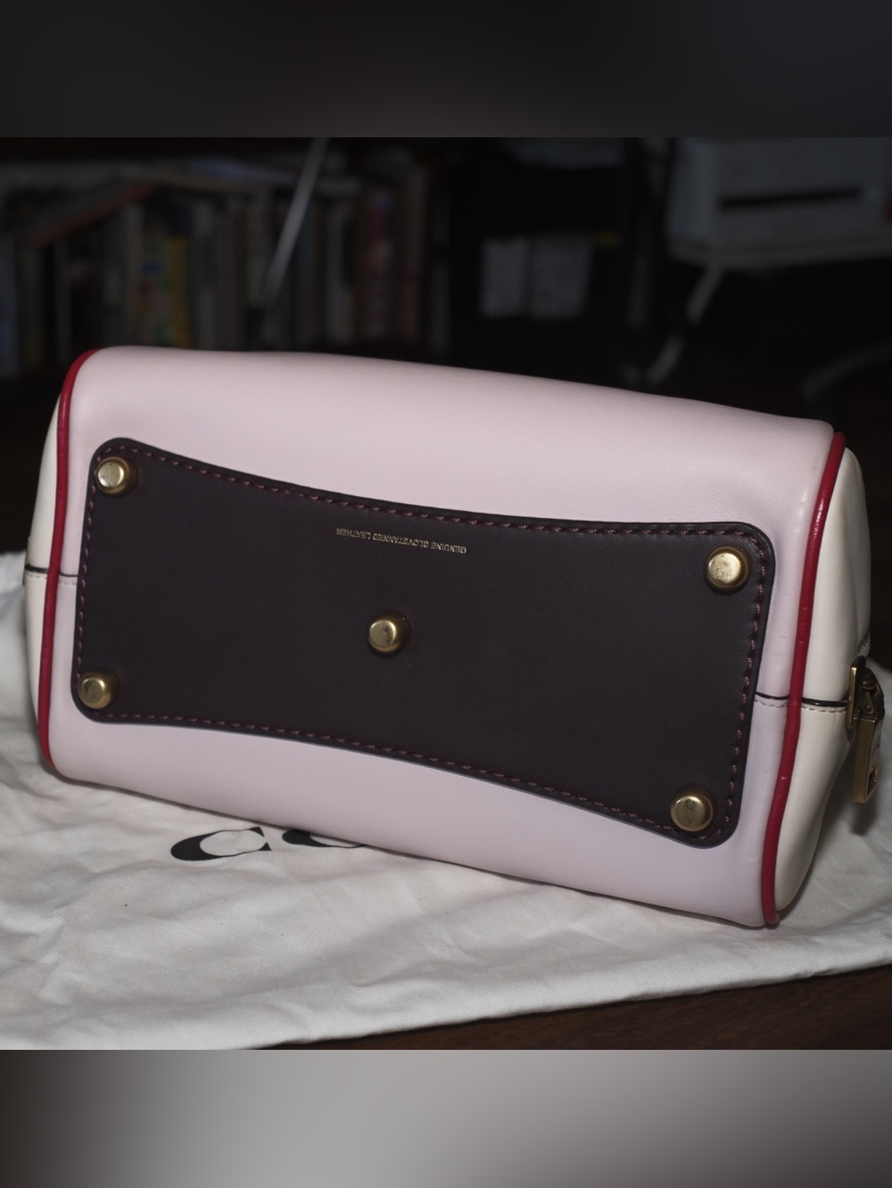 Coach Colorblock Pink  and Cream Marliegh Satchel w/Oxblood Trim and Red Piping - Picture 3 of 15